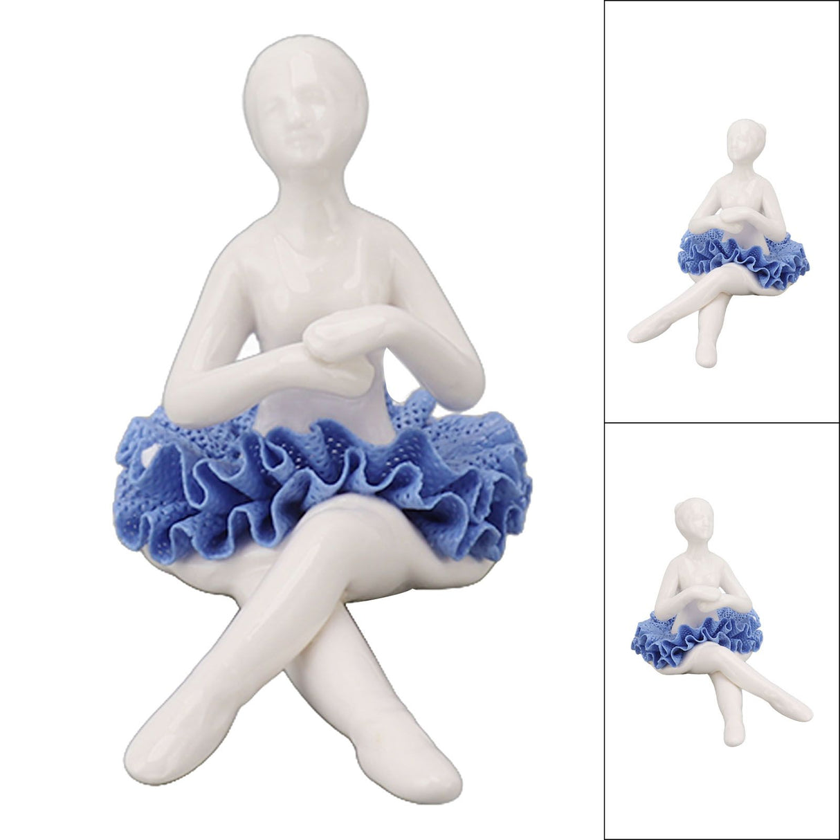Ballerina Statue Beautiful Relaxed Mood Delicate Ceramic Ballet Dancer Figurine with Blue Dress for Home Tabletop Decoration
