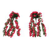 2PCS Artificial Violet Hanging Flowers Simulation Plastic Fake Plants for Decoration Garden Patio Wedding Porch Outdoor Rose Red