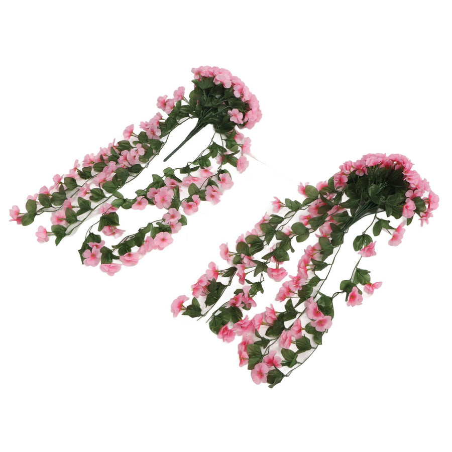 2PCS Artificial Violet Hanging Flowers Simulation Plastic Fake Plants for Decoration Garden Patio Wedding Porch Outdoor Pink