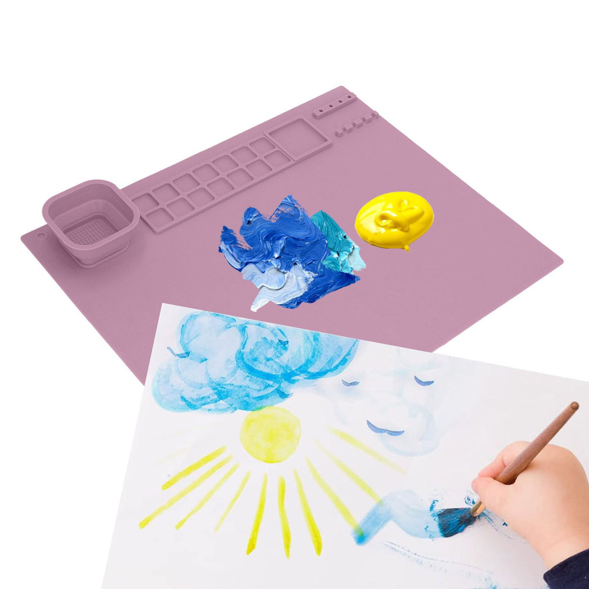 Silicone Painting Mat with Cup DIY Cultivate Artistic Talent Easy To Wipe Silicone Art Mat for Boys Girls Art Supplies Pink