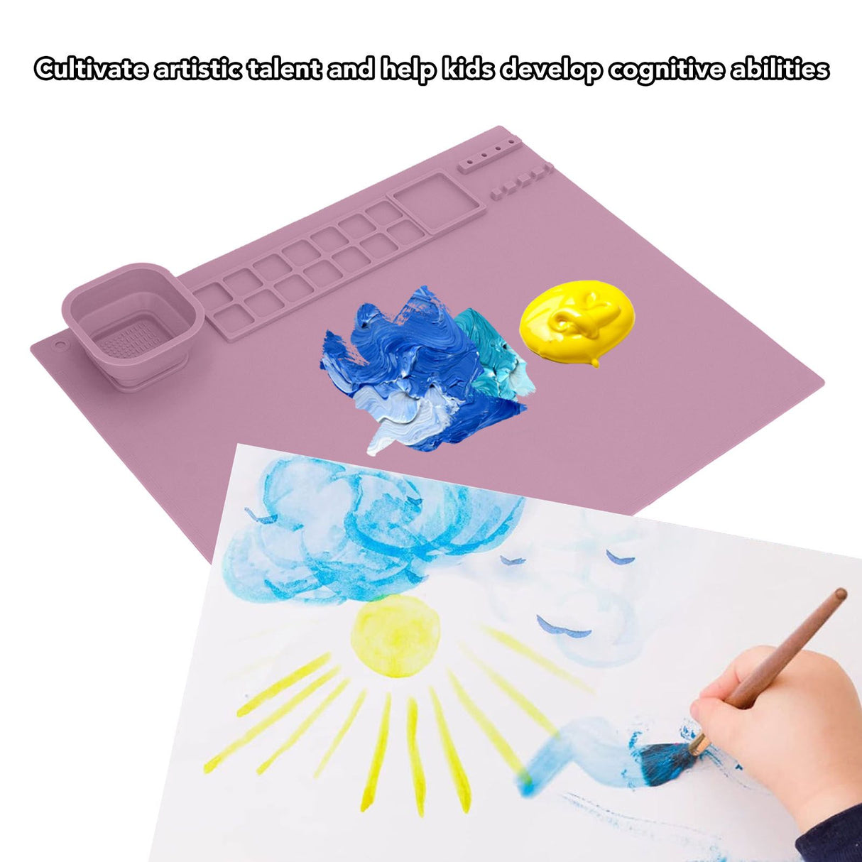 Silicone Painting Mat with Cup DIY Cultivate Artistic Talent Easy To Wipe Silicone Art Mat for Boys Girls Art Supplies Pink
