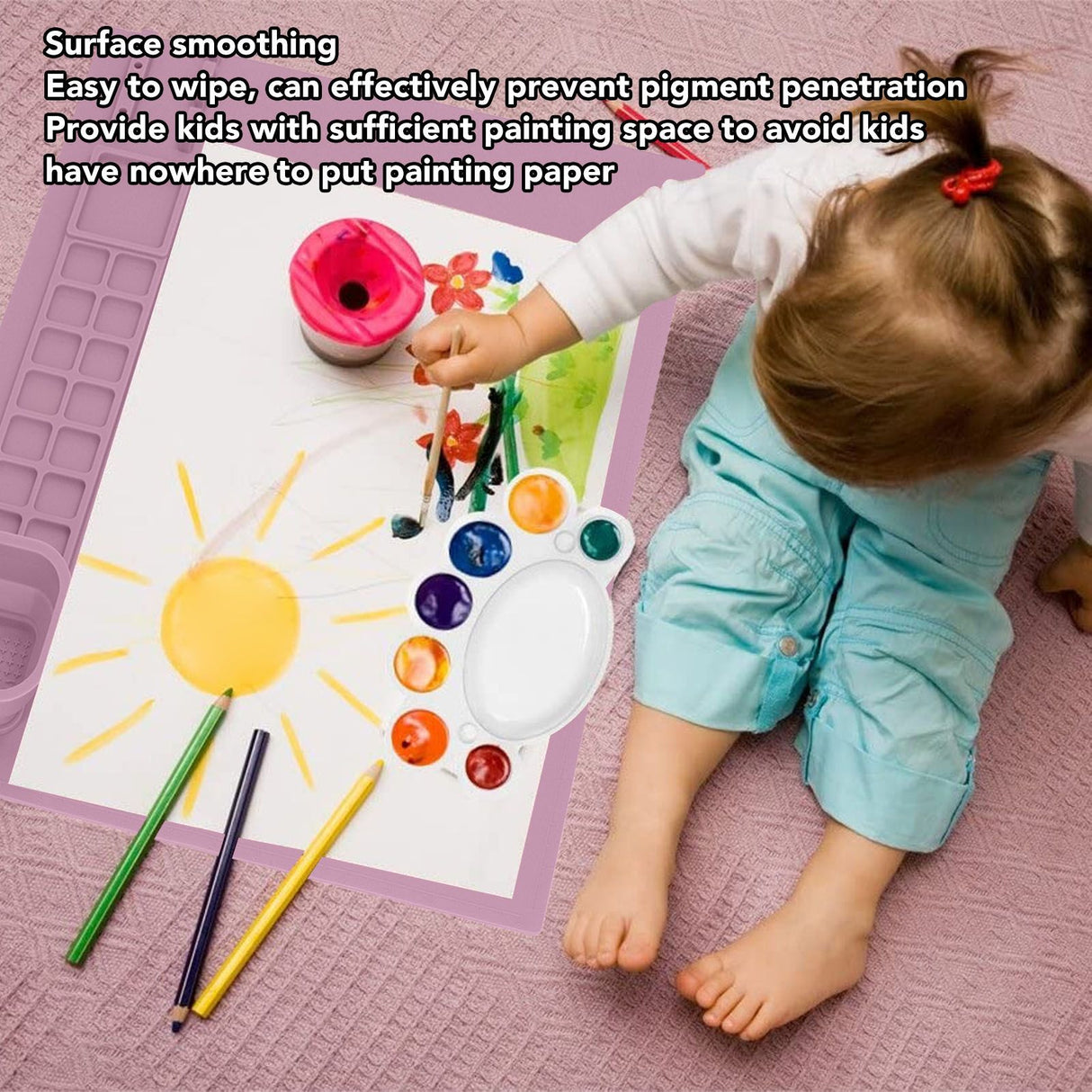 Silicone Painting Mat with Cup DIY Cultivate Artistic Talent Easy To Wipe Silicone Art Mat for Boys Girls Art Supplies Pink