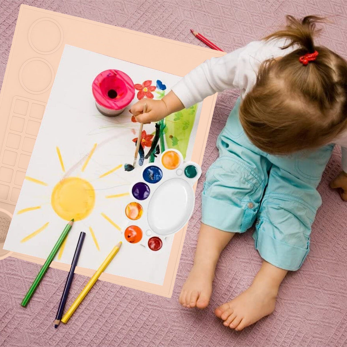 Silicone Painting Mat Prevent Slip Thick Large Kids Craft Art Mat with Cup for Doodling DIY Orange