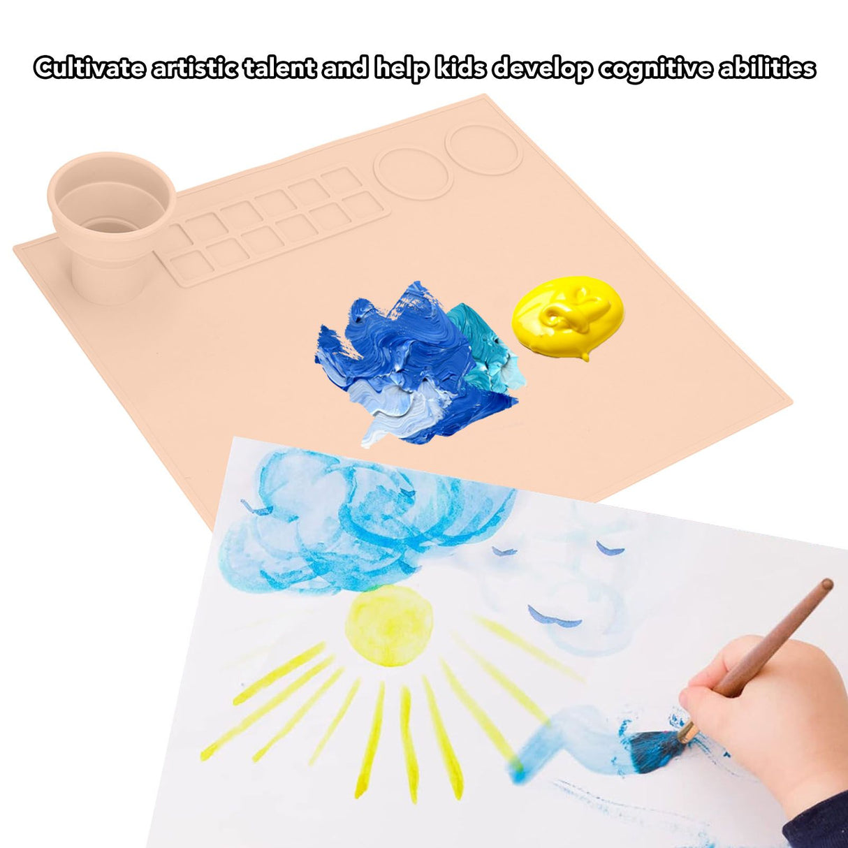 Silicone Painting Mat Prevent Slip Thick Large Kids Craft Art Mat with Cup for Doodling DIY Orange
