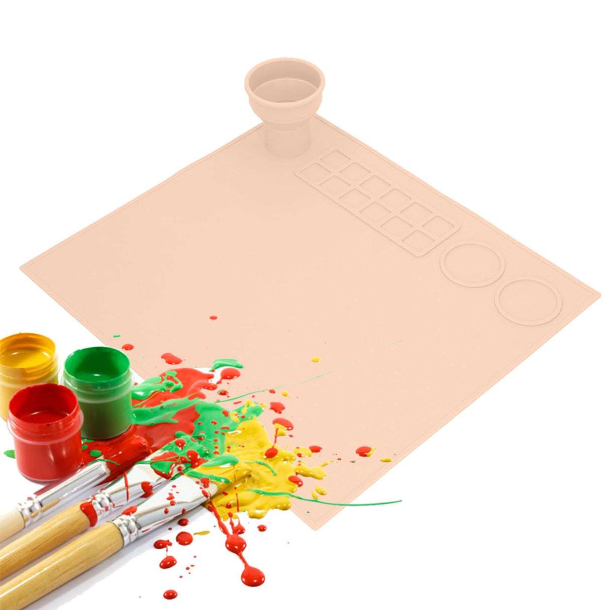 Silicone Painting Mat Prevent Slip Thick Large Kids Craft Art Mat with Cup for Doodling DIY Orange