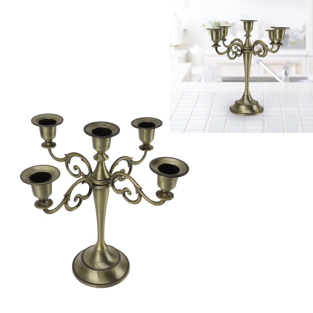 5 Arm Candlestick Holder Iron Retro Decorative Candle Holder Centerpiece for Home Church Cyan