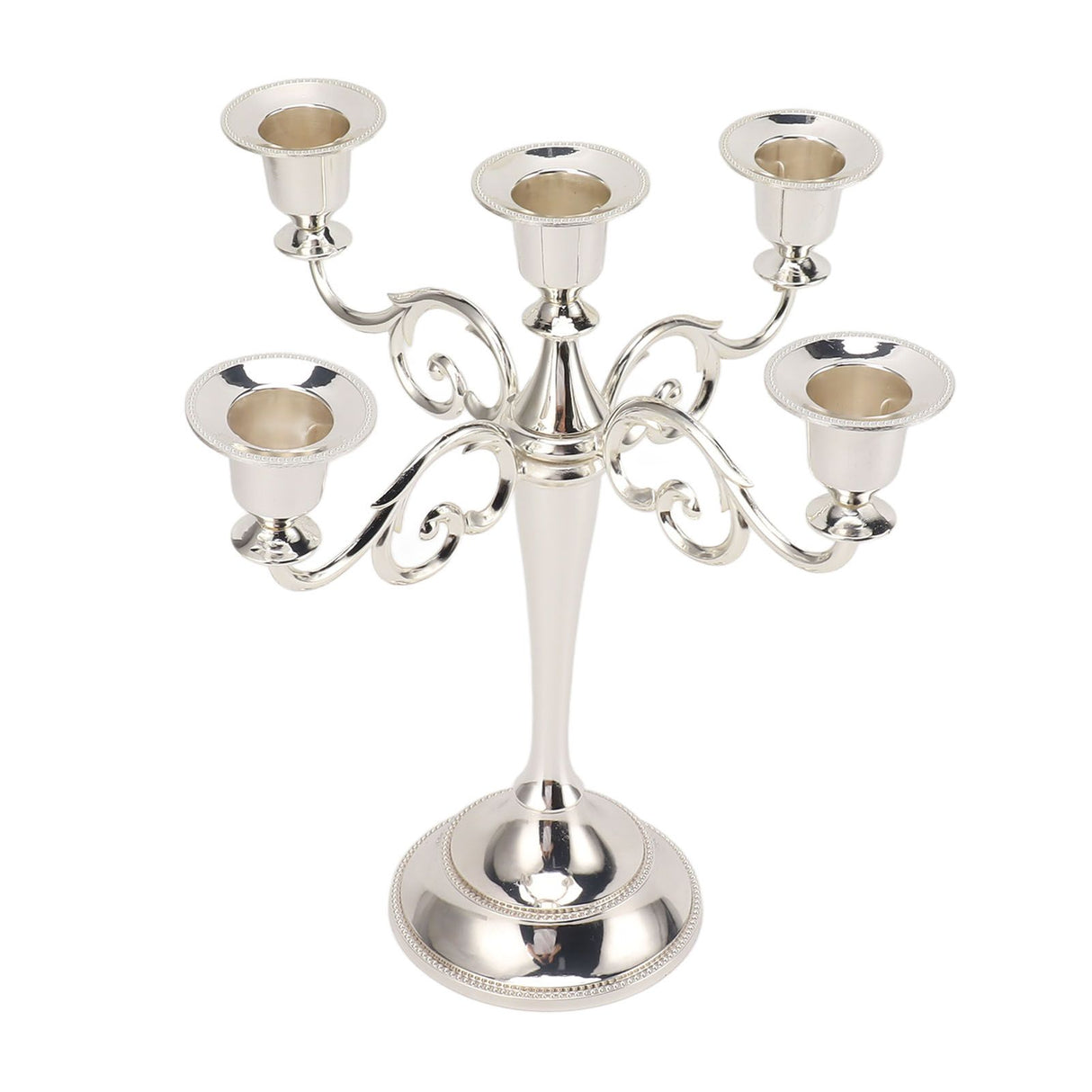 5 Arm Candlestick Holder Iron Retro Decorative Candle Holder Centerpiece for Home Church Silver