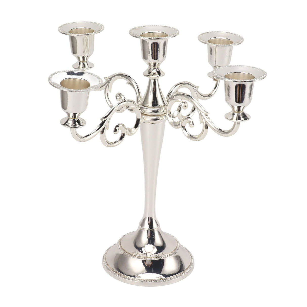 5 Arm Candlestick Holder Iron Retro Decorative Candle Holder Centerpiece for Home Church Silver