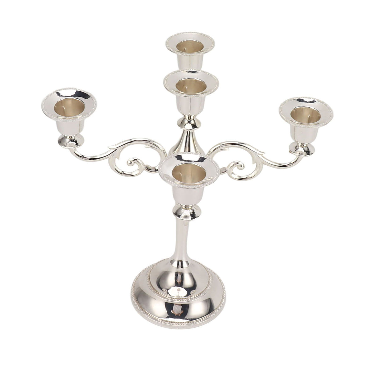 5 Arm Candlestick Holder Iron Retro Decorative Candle Holder Centerpiece for Home Church Silver