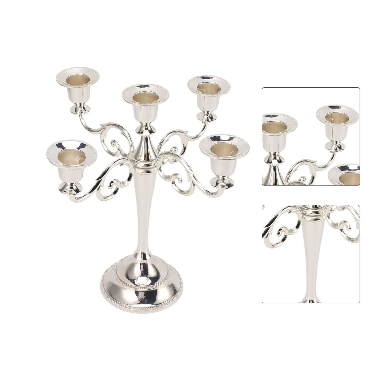 5 Arm Candlestick Holder Iron Retro Decorative Candle Holder Centerpiece for Home Church Silver