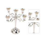 5 Arm Candlestick Holder Iron Retro Decorative Candle Holder Centerpiece for Home Church Silver