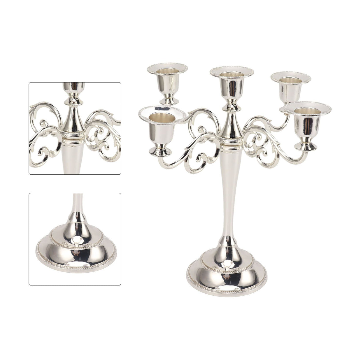 5 Arm Candlestick Holder Iron Retro Decorative Candle Holder Centerpiece for Home Church Silver