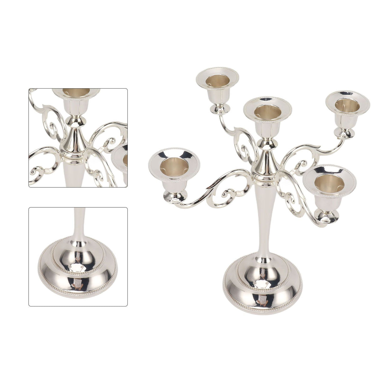 5 Arm Candlestick Holder Iron Retro Decorative Candle Holder Centerpiece for Home Church Silver