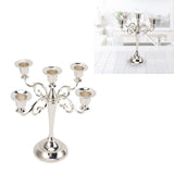 5 Arm Candlestick Holder Iron Retro Decorative Candle Holder Centerpiece for Home Church Silver