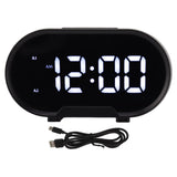 Digital Alarm Clock USB LED Display White Light Mirror Electronic Desktop Clock for Bedroom Living Room Office Black Case