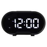 Digital Alarm Clock USB LED Display White Light Mirror Electronic Desktop Clock for Bedroom Living Room Office Black Case - Front View