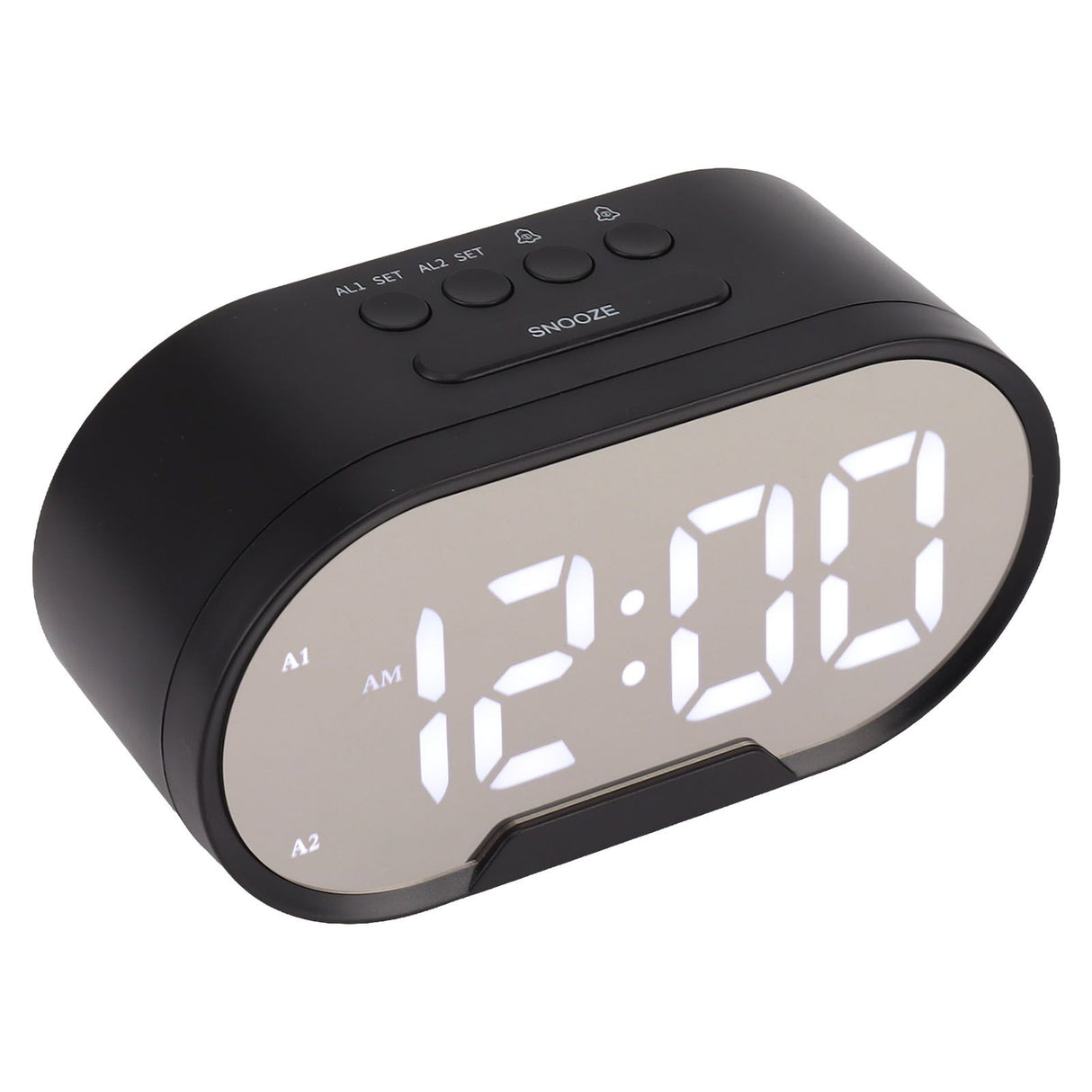 Digital Alarm Clock USB LED Display White Light Mirror Electronic Desktop Clock for Bedroom Living Room Office Black Case