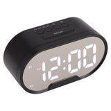 Digital Alarm Clock USB LED Display White Light Mirror Electronic Desktop Clock for Bedroom Living Room Office Black Case - Close-Up Angle