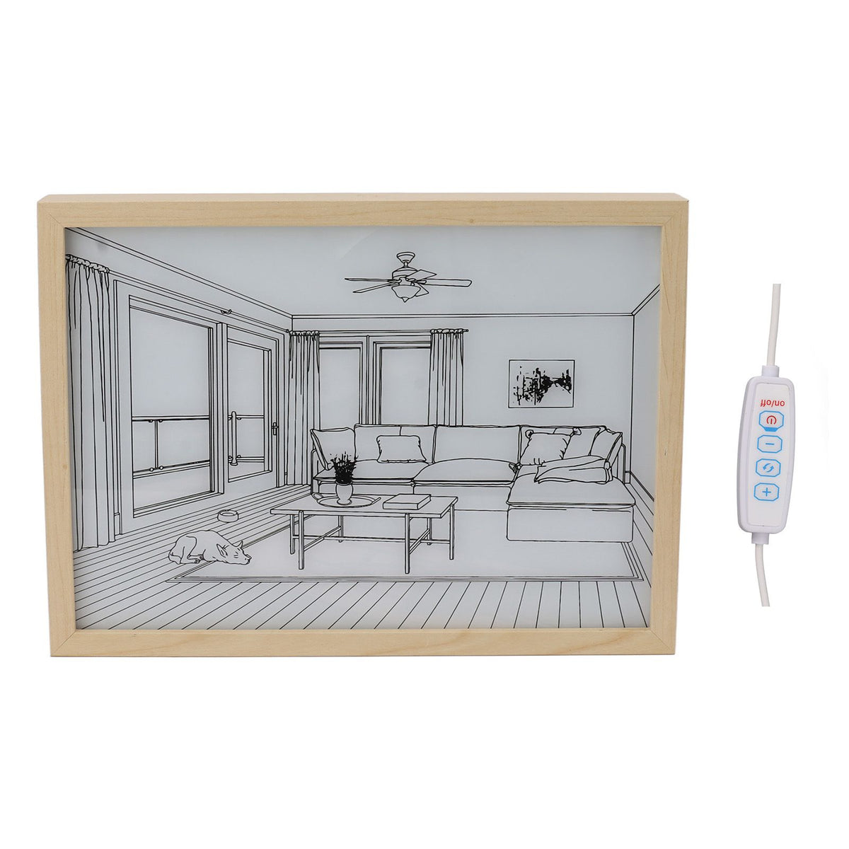 LED Illuminated Wall Art Lighted Decor Light Shadow Photo Frame Painting 3 Colours Dimmable for Bedroom Living Room L Model 1
