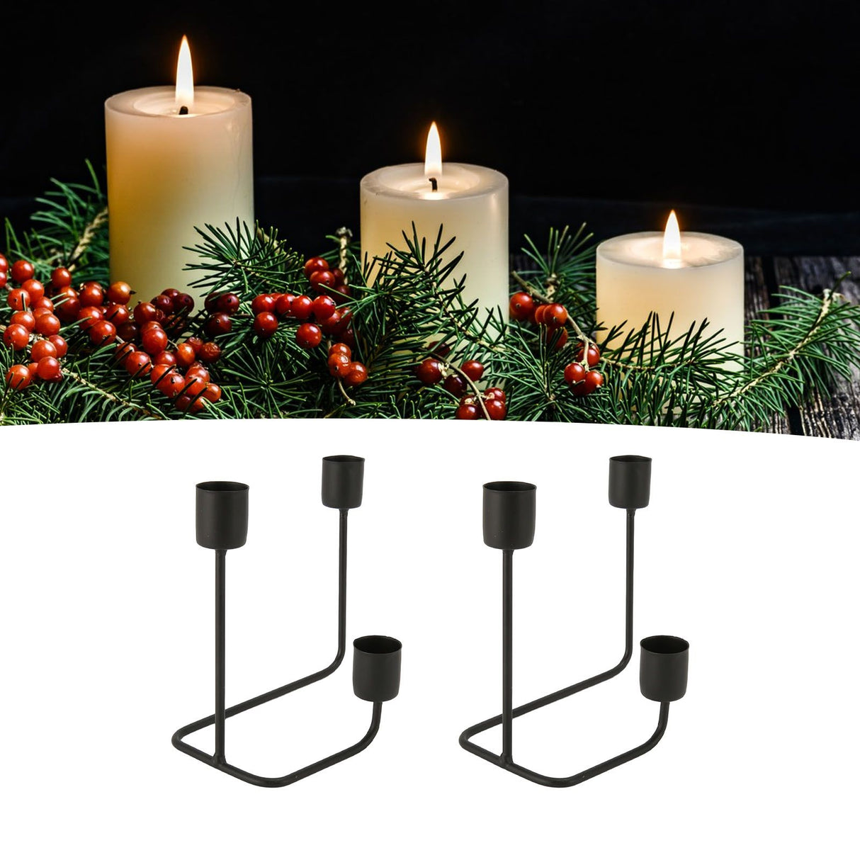 2 Pcs 3 Arm Candle Holder Black Simple Modern Candlestick Holder Decorative Candelabra for Wedding Party