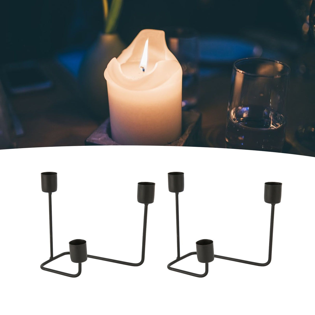 2 Pcs 3 Arm Candle Holder Black Simple Modern Candlestick Holder Decorative Candelabra for Wedding Party