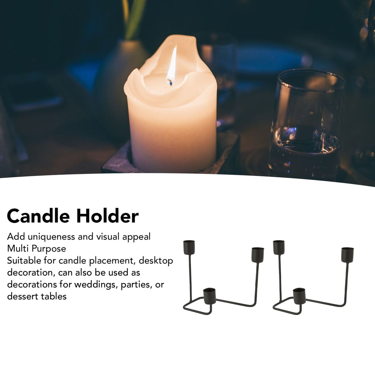 2 Pcs 3 Arm Candle Holder Black Simple Modern Candlestick Holder Decorative Candelabra for Wedding Party