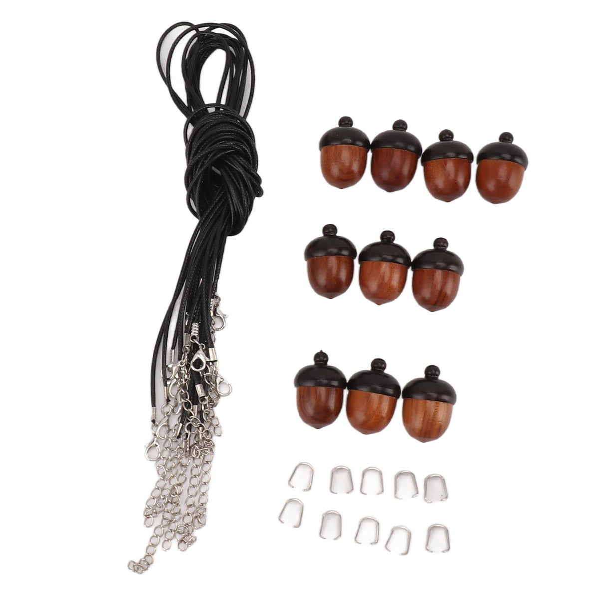 10PCS Wooden Nut Acorn Pendant Necklace Acorn Box Clasp Nylon Cord Kits DIY Pendant Decorations for Women Men Daily Party