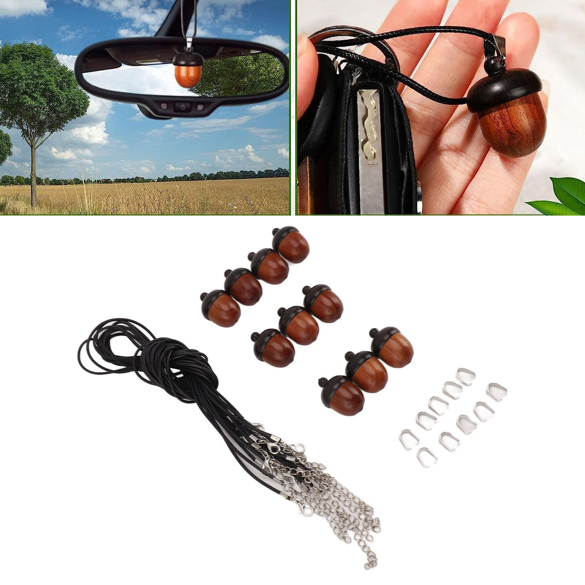 10PCS Wooden Nut Acorn Pendant Necklace Acorn Box Clasp Nylon Cord Kits DIY Pendant Decorations for Women Men Daily Party