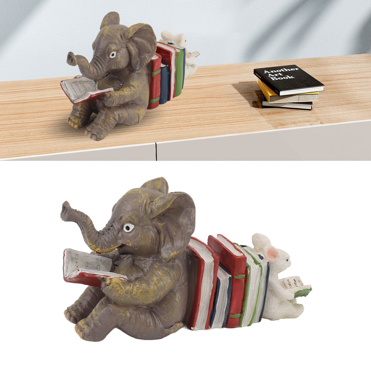 Figurine Statue Ornament Elephant Bunny Reading Resin Long Lasting Garden Sculpture Decor for Desk Outdoor Yard Office