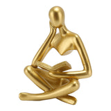 Thinker Reading Statue Resin Sitting Figure Abstract Art Ornament for Living Room Cabinet Decoration Gold