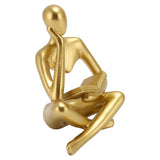Thinker Reading Statue Resin Sitting Figure Abstract Art Ornament for Living Room Cabinet Decoration Gold