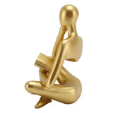 Thinker Reading Statue Resin Sitting Figure Abstract Art Ornament for Living Room Cabinet Decoration Gold