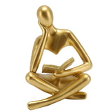 Thinker Reading Statue Resin Sitting Figure Abstract Art Ornament for Living Room Cabinet Decoration Gold - Rear View
