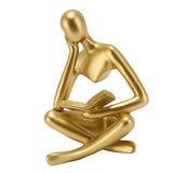 Thinker Reading Statue Resin Sitting Figure Abstract Art Ornament for Living Room Cabinet Decoration Gold