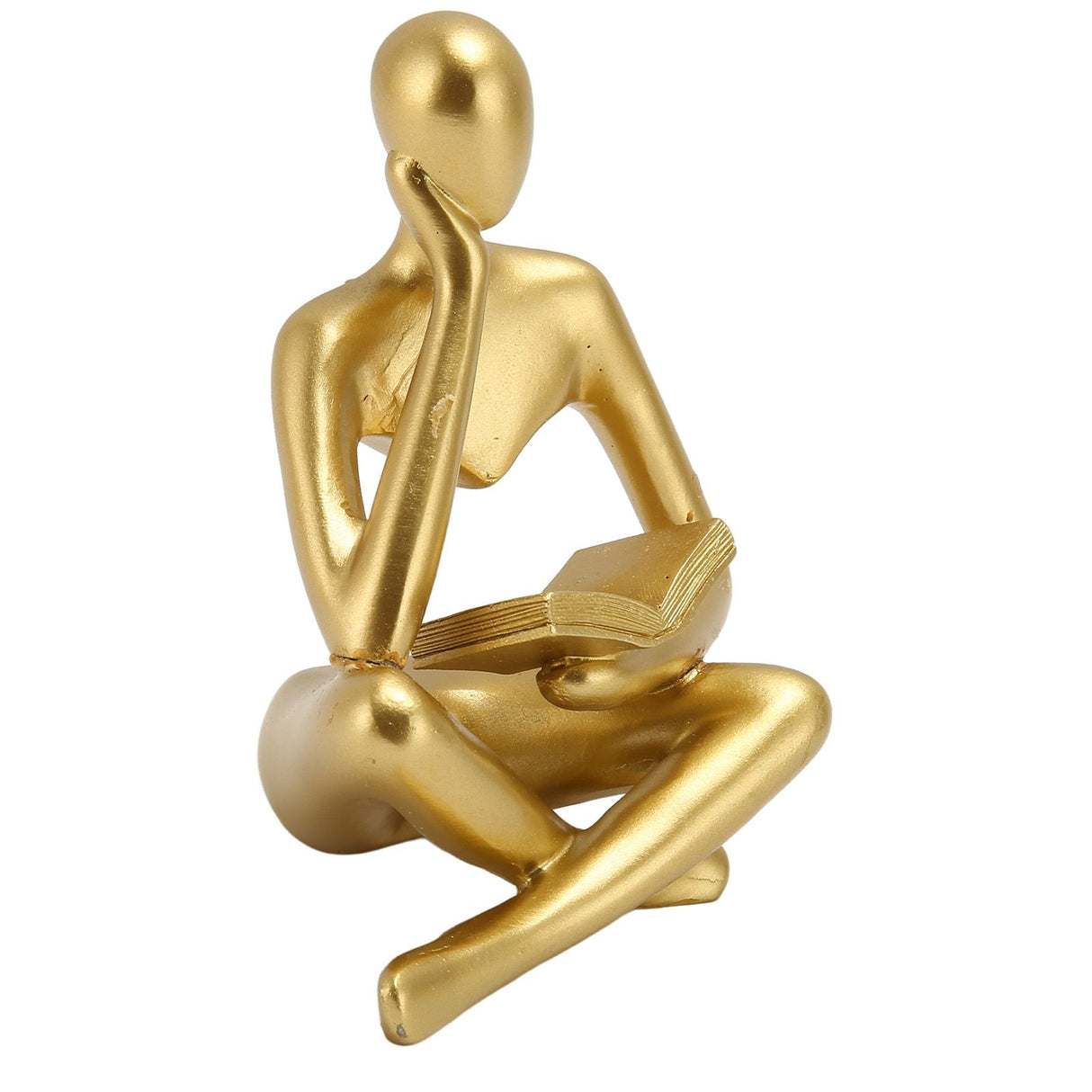 Thinker Reading Statue Resin Sitting Figure Abstract Art Ornament for Living Room Cabinet Decoration Gold