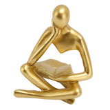 Thinker Reading Statue Resin Sitting Figure Abstract Art Ornament for Living Room Cabinet Decoration Gold - Extra Image