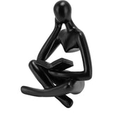 Thinker Reading Statue Resin Sitting Figure Abstract Art Ornament for Living Room Cabinet Decoration Black - Front View