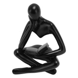 Thinker Reading Statue Resin Sitting Figure Abstract Art Ornament for Living Room Cabinet Decoration Black - 45-Degree Angle