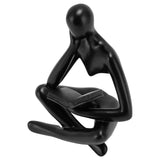 Thinker Reading Statue Resin Sitting Figure Abstract Art Ornament for Living Room Cabinet Decoration Black - Rear View