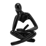 Thinker Reading Statue Resin Sitting Figure Abstract Art Ornament for Living Room Cabinet Decoration Black - Close-Up Angle
