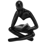Thinker Reading Statue Resin Sitting Figure Abstract Art Ornament for Living Room Cabinet Decoration Black