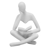 Thinker Reading Statue Resin Sitting Figure Abstract Art Ornament for Living Room Cabinet Decoration White