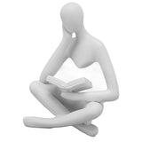 Thinker Reading Statue Resin Sitting Figure Abstract Art Ornament for Living Room Cabinet Decoration White - Front View