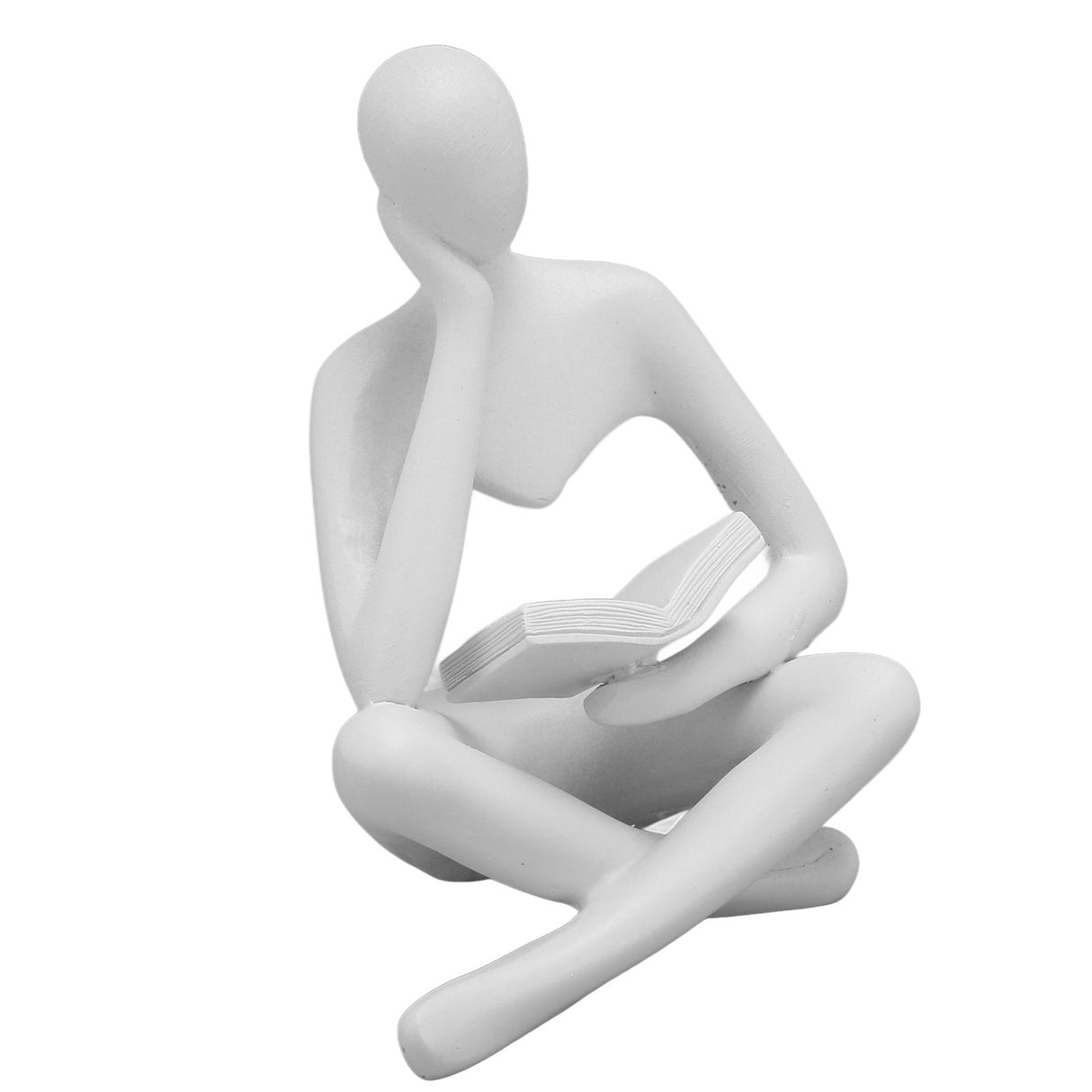 Thinker Reading Statue Resin Sitting Figure Abstract Art Ornament for Living Room Cabinet Decoration White