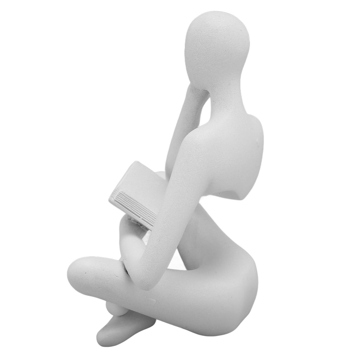 Thinker Reading Statue Resin Sitting Figure Abstract Art Ornament for Living Room Cabinet Decoration White