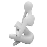 Thinker Reading Statue Resin Sitting Figure Abstract Art Ornament for Living Room Cabinet Decoration White