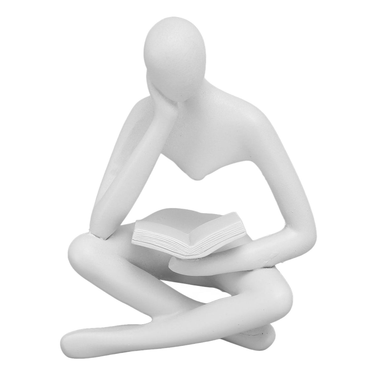 Thinker Reading Statue Resin Sitting Figure Abstract Art Ornament for Living Room Cabinet Decoration White