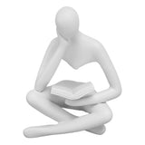 Thinker Reading Statue Resin Sitting Figure Abstract Art Ornament for Living Room Cabinet Decoration White
