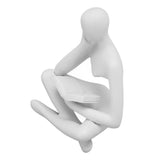 Thinker Reading Statue Resin Sitting Figure Abstract Art Ornament for Living Room Cabinet Decoration White - Rear View