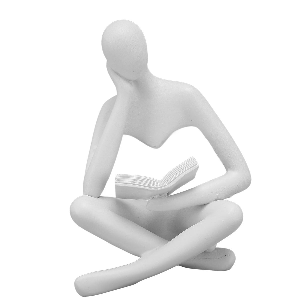 Thinker Reading Statue Resin Sitting Figure Abstract Art Ornament for Living Room Cabinet Decoration White
